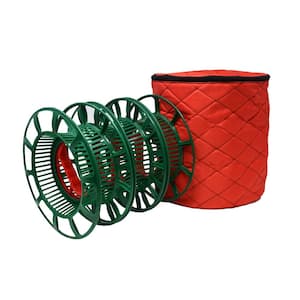 Large Christmas Light Reels with Red Quilted Polyester Storage Bag