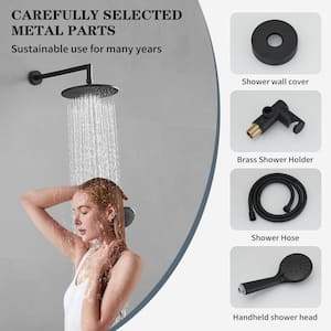 Single Handle 3-Spray Rain Shower Head Round Shower Faucet 2.5 GPM with High Pressure in. Matte Black(Valve Included)