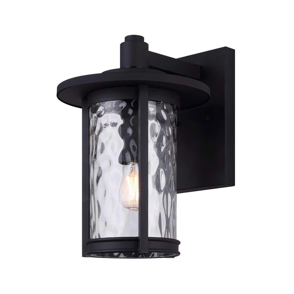 Leon Black Outdoor Wall Sconce with Watermark Glass