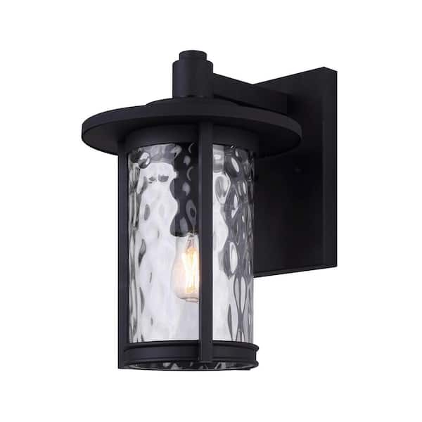 14.5 in. Black Hardwired Outdoor Wall Lantern Sconce with No Bulbs Included, Watermark Glass