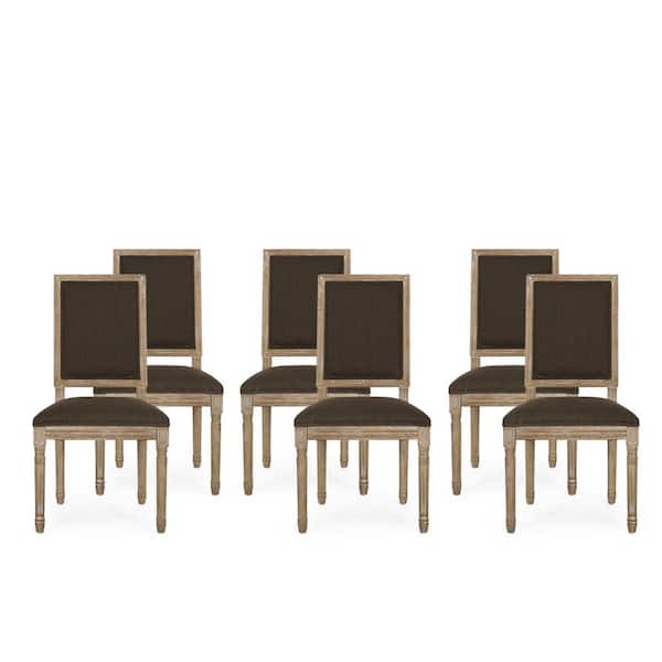 Noble House Robin Brown and Natural Upholstered Dining Chair (Set of 6)