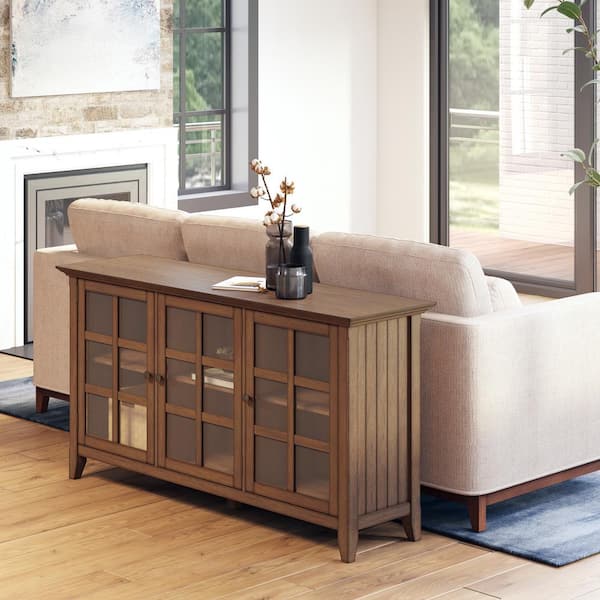 Acadian Solid Wood 62 in. Wide Transitional Wide Storage Cabinet in Rustic Natural Aged Brown