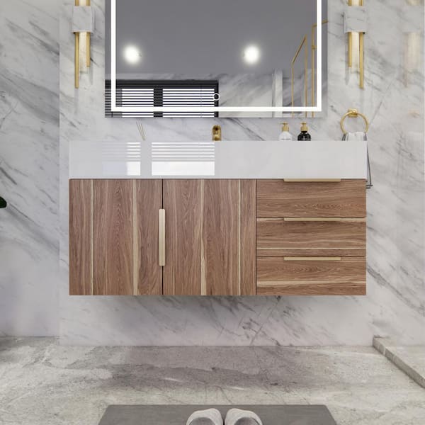 Bethany 42 in. W x 20 in. D x 22 in. H Single Sink Floating Bath Vanity in White Oak with White Acrylic Top