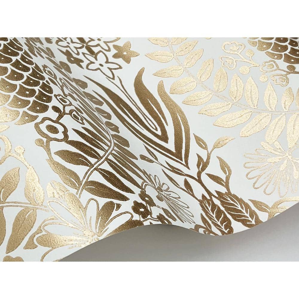 Gold and White Non-Pasted Washable Damask Wallpaper