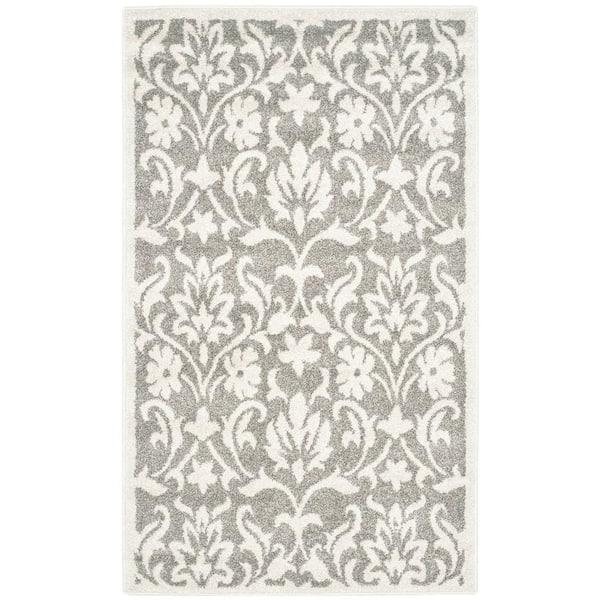 SAFAVIEH Amherst Dark Gray/Beige Doormat 3 ft. x 5 ft. Border Floral Area Rug