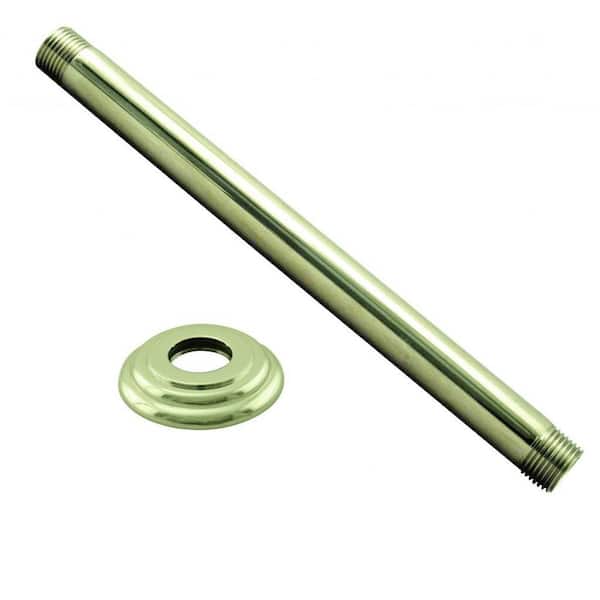Westbrass 1/2 in. IPS x 6 in. Round Ceiling Mount Shower Arm with Flange, Polished Brass