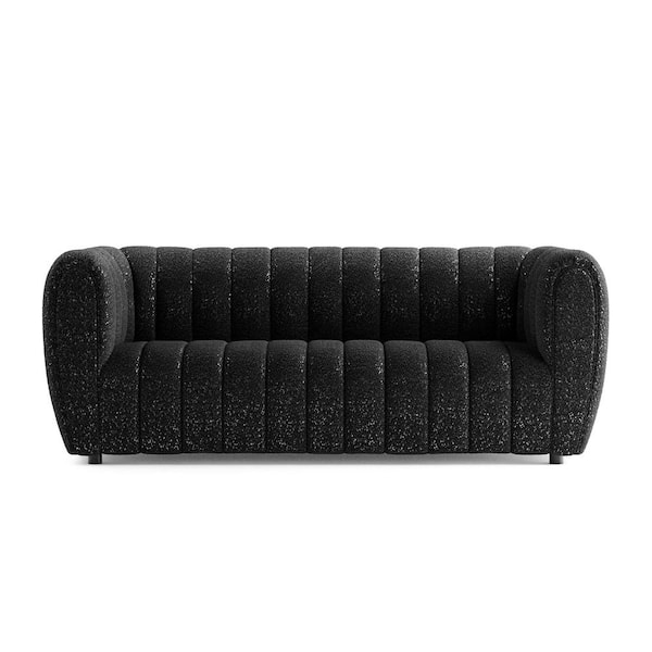 Furniture of America Laura 82.5 in Round Arm Boucle Polyester Fabric Glam Rectangle Pocket Coil Cushion Sofa in Black