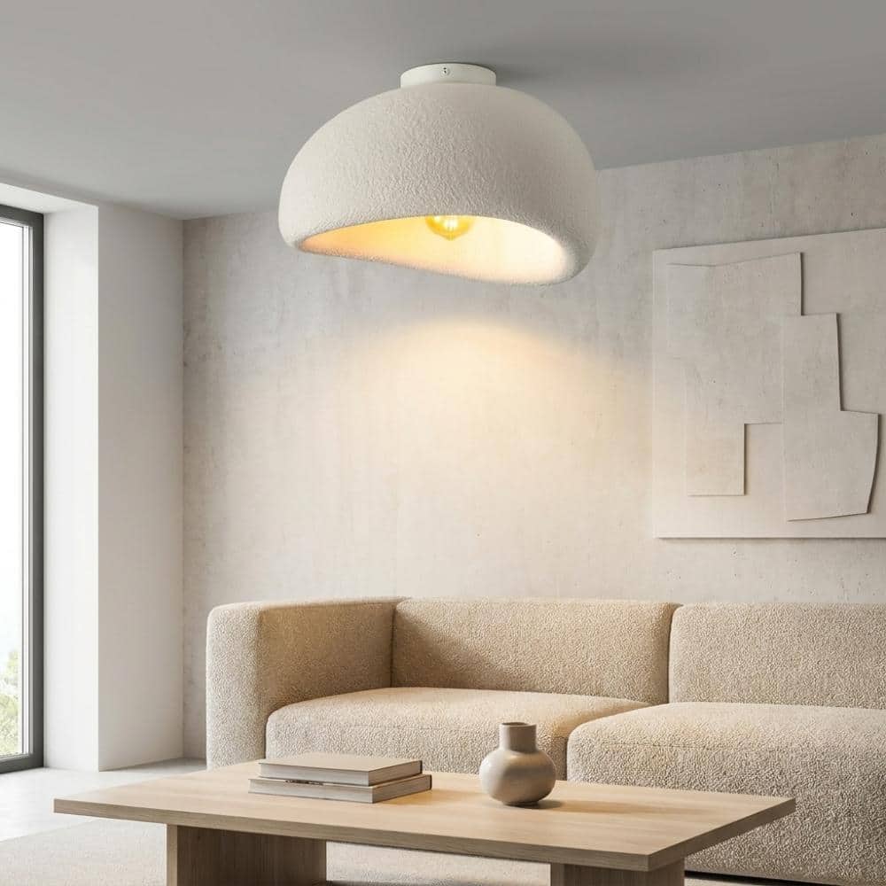 19.7 in. White Wabi Sabi Resin Flush Mount Ceiling Light Japanese with Textured Shade and E26 Socket for Living Room price history on PriceWatchPro