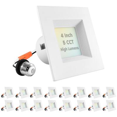 4 in. 14W=75W Square LED Can Lights 5-Color Selectable Remodel Integrated LED Recessed Light Kit Baffle Trim (16-Pack)