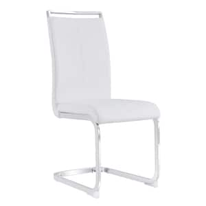 Modern White PU Leather Seat Dining Chairs Set of 2 for Kitchen, Living, Dining Room