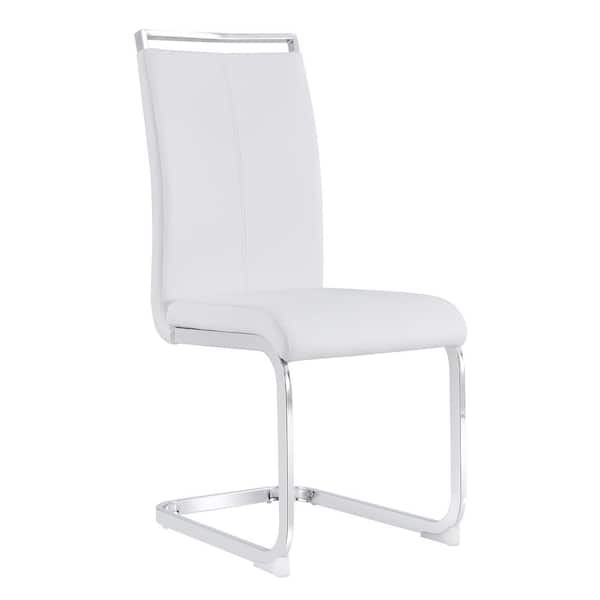 Modern White PU Leather Seat Dining Chairs Set of 2 for Kitchen, Living, Dining Room