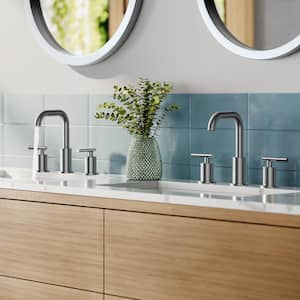 8 in. Widespread 2-Handle Bathroom Faucet with Metal Pop-up Drain 3-Hole 360° Swivel Spout Sink Faucet in Chrome