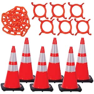 28 in. Traffic Orange Reflective Cone and Chain Kit