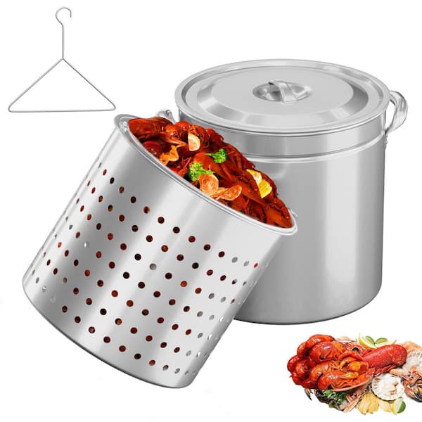 Karl home 50 qt. 3-Piece Stainless Steel Stock Pots with Strainer Basket, Lid, Hook and Steamer