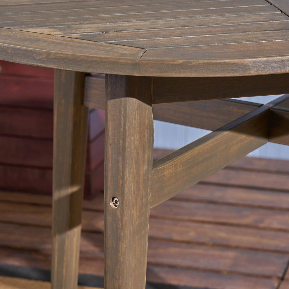 Gray Acacia Wood Outdoor Bar Table with Slatted Top