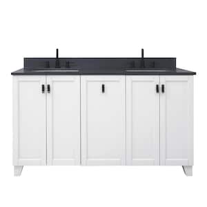 Jackson 61 in. W x 22 in. D x 35 in. H Double Sink Freestanding Bath Vanity in White with Gray Quartz Top