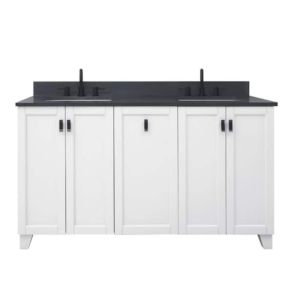 Home Decorators Collection Jackson 61 in. W x 22 in. D x 35 in. H Double Sink Freestanding Bath Vanity in White with Gray Quartz Top