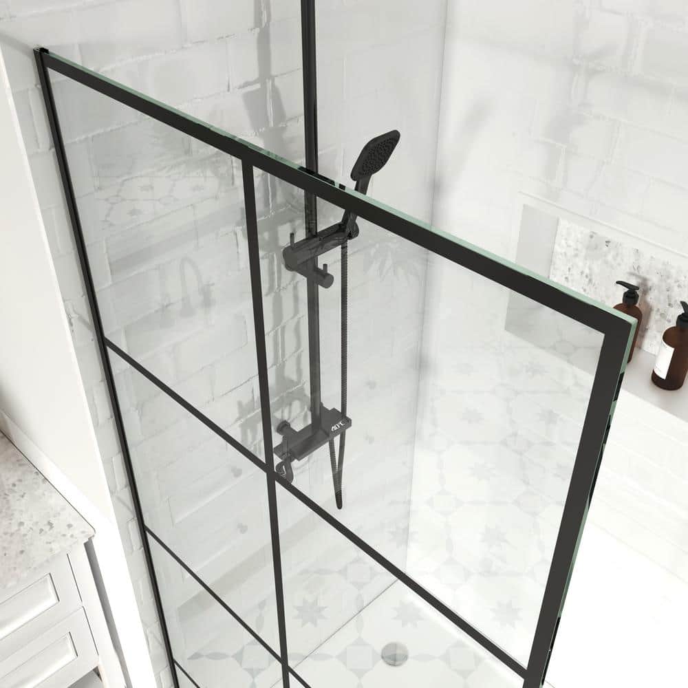 30" Matte Black Frameless Fixed Shower Door with Clear Glass
