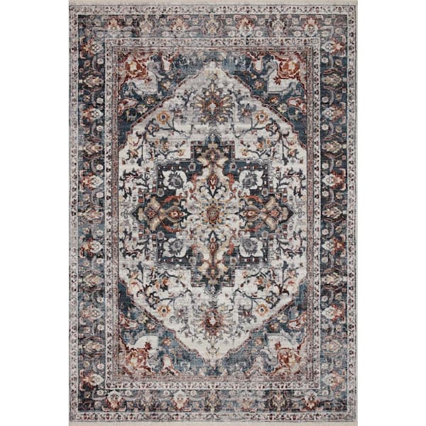 Loloi Samra Ivory/Denim 2 ft. 3 in. x 3 ft. 10 in. Distressed Oriental Transitional Area Rug