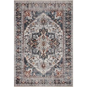 Samra Ivory/Denim 2 ft. 3 in. x 3 ft. 10 in. Distressed Oriental Transitional Area Rug