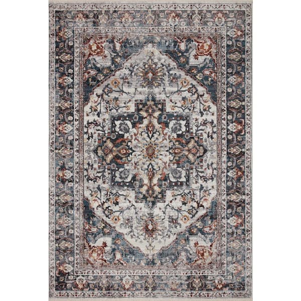 LOLOI II Samra Ivory/Denim 11 ft. 6 in. x 15 ft. 7 in. Distressed Oriental Transitional Area Rug