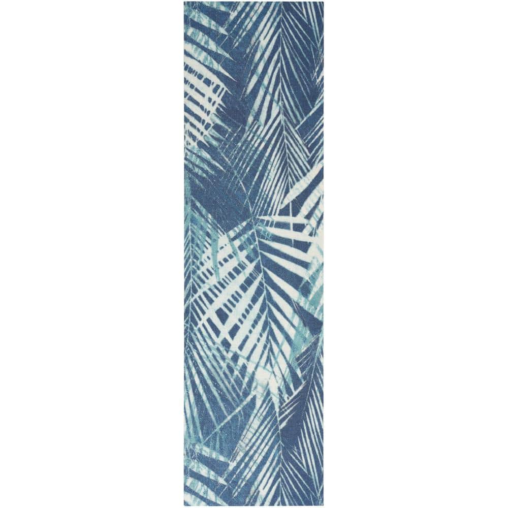 Waverly Sun N' Shade Navy 2 ft. x 8 ft. Floral Geometric Contemporary