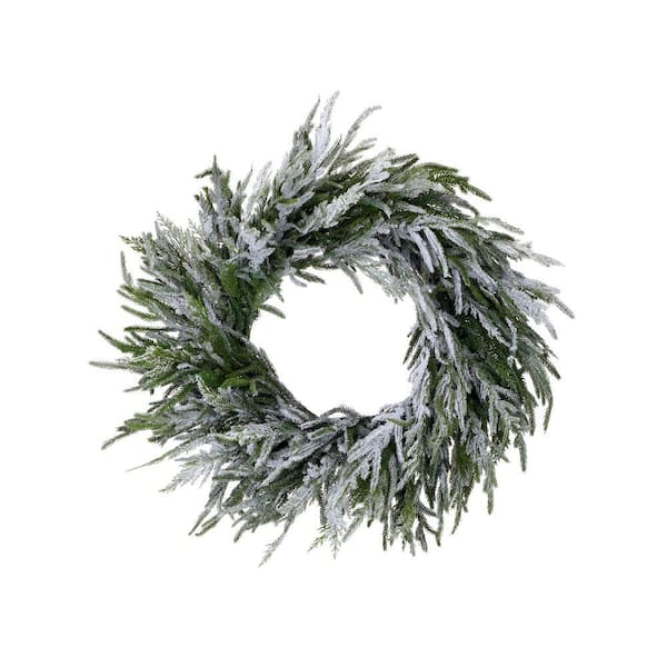 24 in. Green Artificial Real Touch Norfolk Pine Wreath with Snow