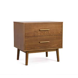 Riverstone Mid Century Modern Walnut 2 Drawer 23 in. W Nightstand with Anti-Tip Interlock System