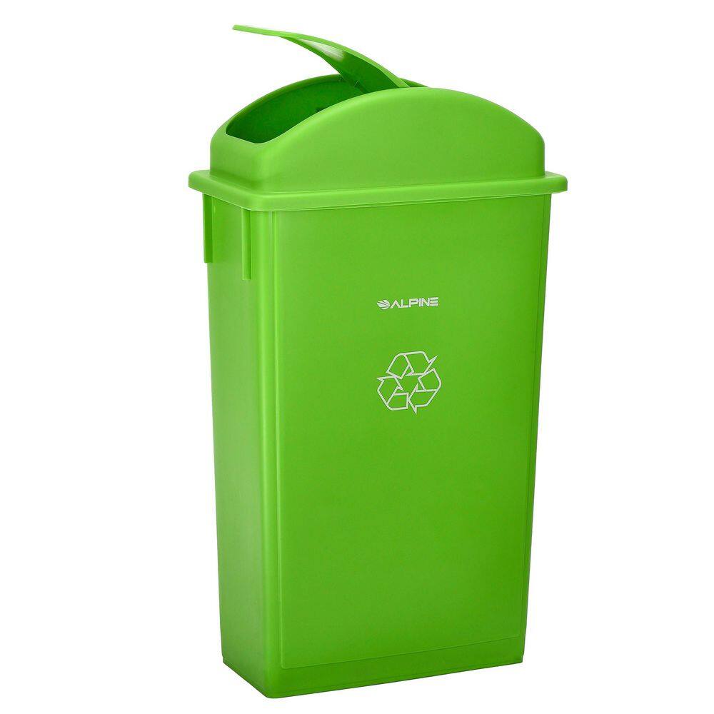 Lime Green Polypropylene Slim Trash Can with Swing Lid 27.7 Gal