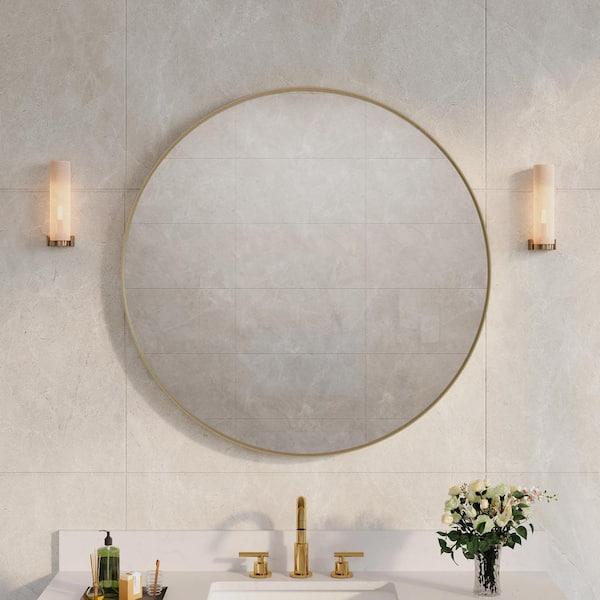 Miscool Thi 36 in. W x 36 in. H Modern Round Aluminum Framed Wall Bathroom Vanity Mirror in Gold