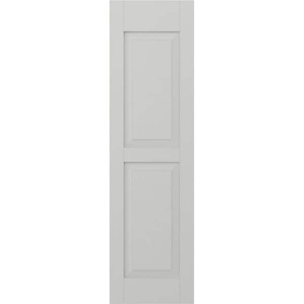 Ekena Millwork 12 in. W x 65 in. H Americraft 2-Equal Raised Panel Exterior Real Wood Shutters Pair in Hailstorm Gray