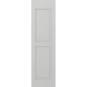 18 in. W x 52 in. H Americraft 2-Equal Raised Panel Exterior Real Wood Shutters Pair in Hailstorm Gray