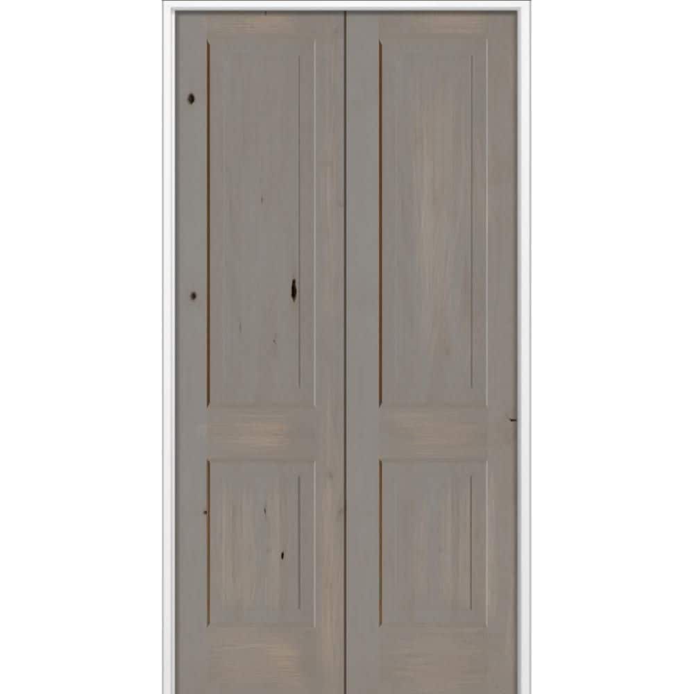 48 in. x 96 in. Rustic Knotty Alder 2-Panel Universal BEHR Weathered Gray Stain Wood Double Prehung Interior Door price history on PriceWatchPro