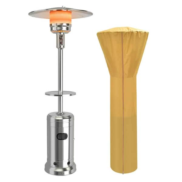 Gymax 87 in. Tall 48,000 BTU Silver Patio Propane Heater with Table and Cover