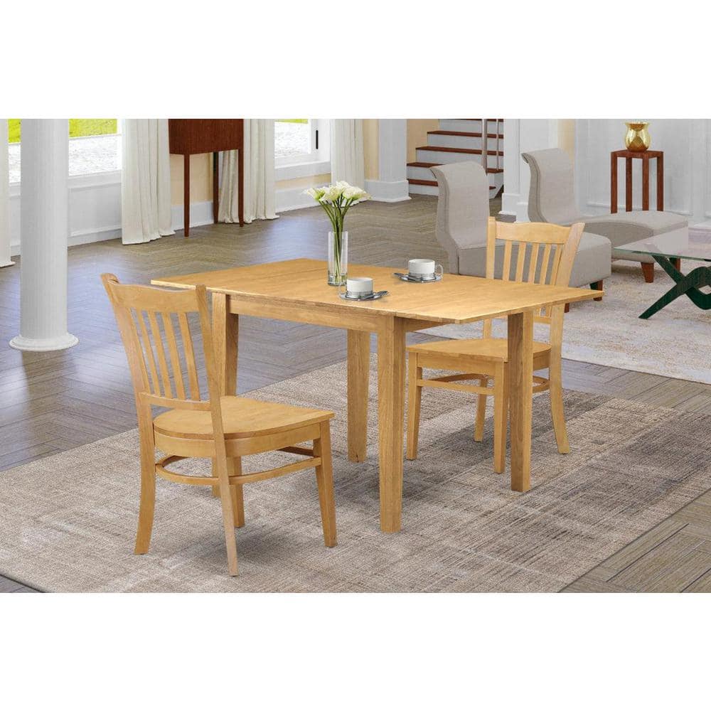3-Piece Natural Brown Oak Finish Solid Wood Top Dining Table Set