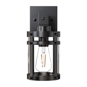 5.12 in.1-Light Matte Black Cylinder Industrial Wall Sconce with Clear Glass Shade for Living Room Hallway.