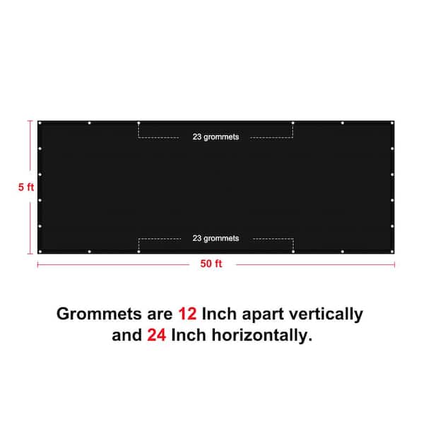 Shatex - 5 x 50 ft. Privacy Fence Screen Heavy-Duty 90% Blockage Shade Cover Fencing Net for Wall Garden Gazebo Backyard Black
