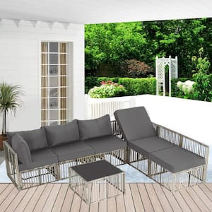 Gray 7-Piece Wicker Outdoor Patio Conversation Set with Gray Washable Cushions and Coffee Table