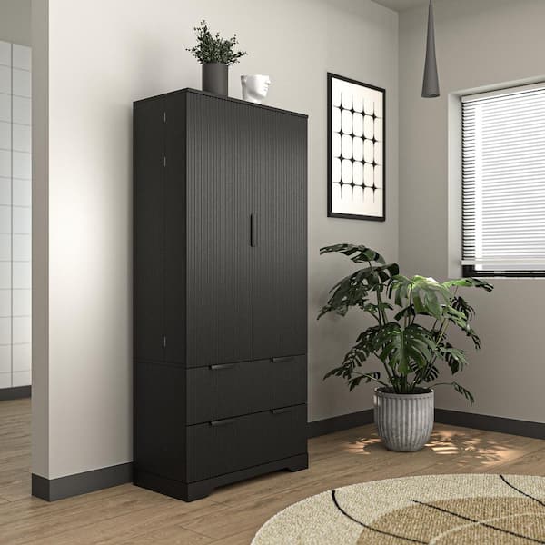 Black Fluted Design Pantry Organizer with Adjustable Shelves;Removable Shelves