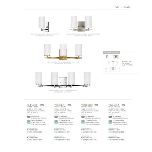 Generation Lighting - Alturas 4.375 in. Satin Brass Modern Contemporary Wall Sconce Vanity Light with Satin Etched Glass Shade and LED Bulb