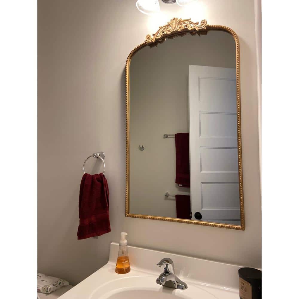 24 in. W x 42 in. H Arched Framed Wall Bathroom Vanity Mirror with Baroque 