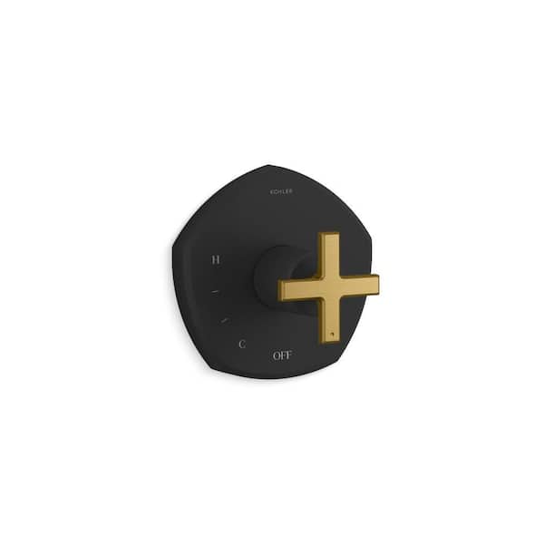 KOHLER Occasion Rite-Temp Pressure-Balancing Single-Handle Valve Trim with Cross Handle in Matte Black with Moderne Brass Trim