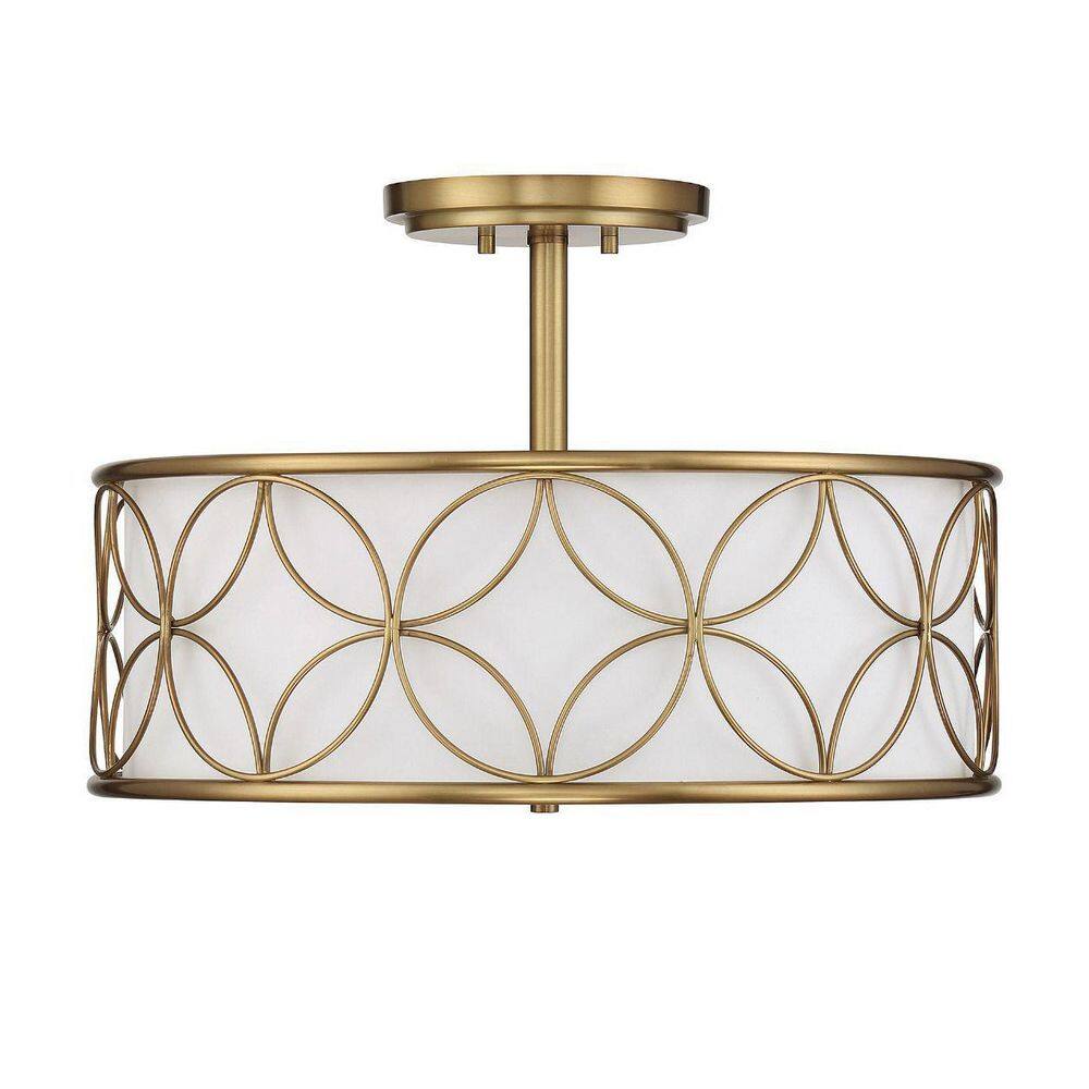 Warm Brass 4-Light Semi-Flush Mount with Geometric Pattern