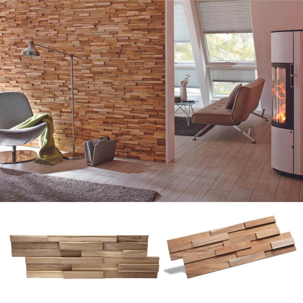 UltraWood Teak Firenze Jointless Z-Shape Interlocking Wall Panels
