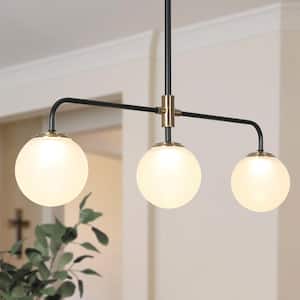 Fullur 17-Watt Integrated LED Black Island Chandelier, Adjustable Hanging Pendant with Globe Frosted Glass Shades