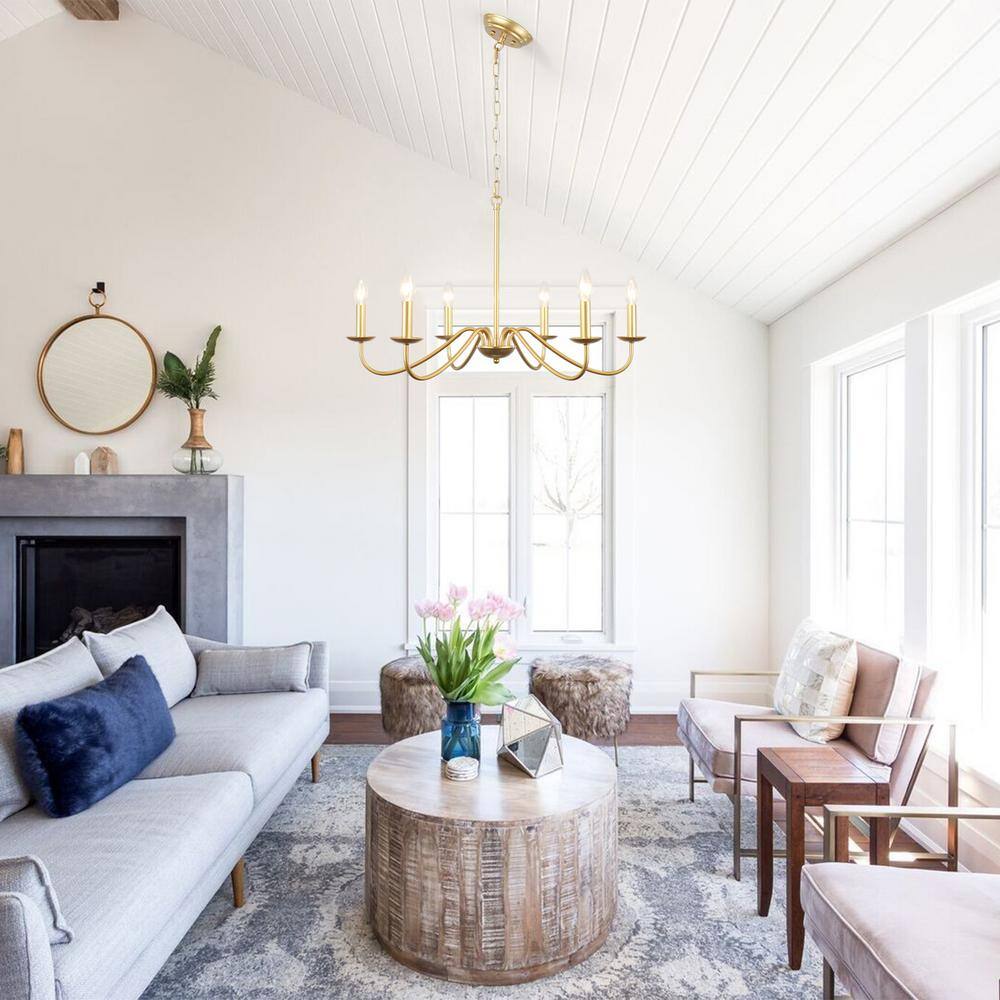Gold 6-Light Candle Style Metal Chandelier