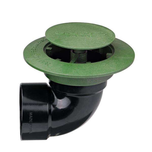 Pop-Up Drainage Emitter with Elbow for 3 in. Drain Pipes, Green Plastic