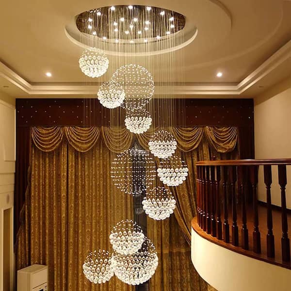 LuminFan 31.5 in. 13-Light Brushed Silver Luxury Spiral Raindrop