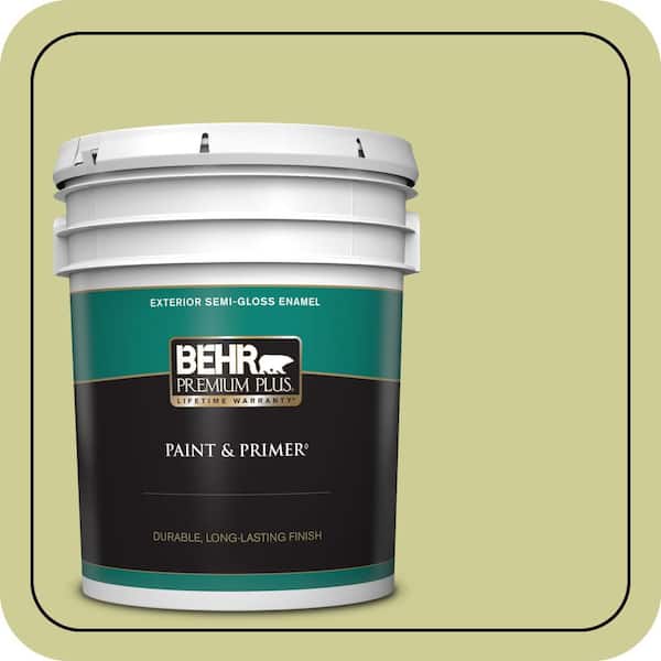 BEHR PREMIUM PLUS 5 gal. #400D-4 Corn Husk Green Semi-Gloss Enamel Exterior Paint & Primer