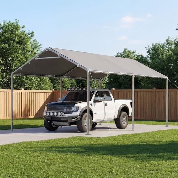 10 ft. W x 20 ft. D Gray Soft Top Carport with Steel Frame, Ideal for Outdoor Vehicle Protection